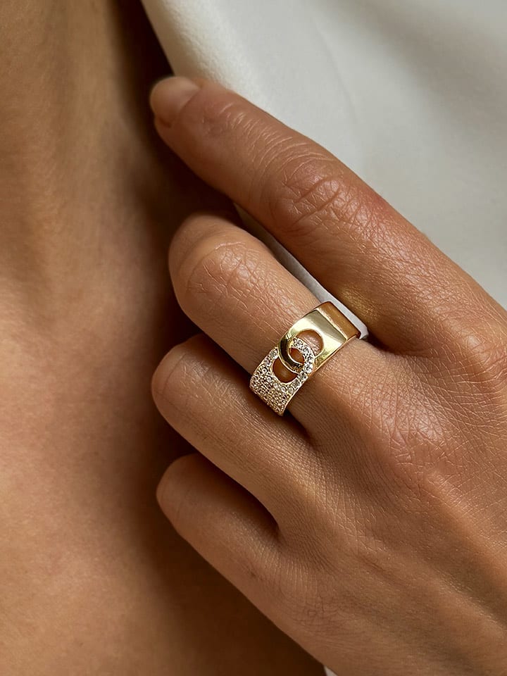 DI GIORGIO Pozłacany pierścionek z cyrkoniami rozmiar: 54