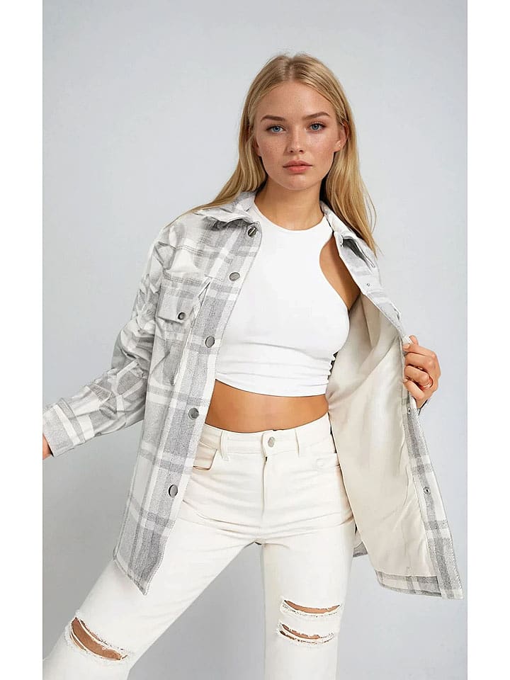 Monki Kurtka koszulowa w kolorze jasnoszaro-białym rozmiar: S