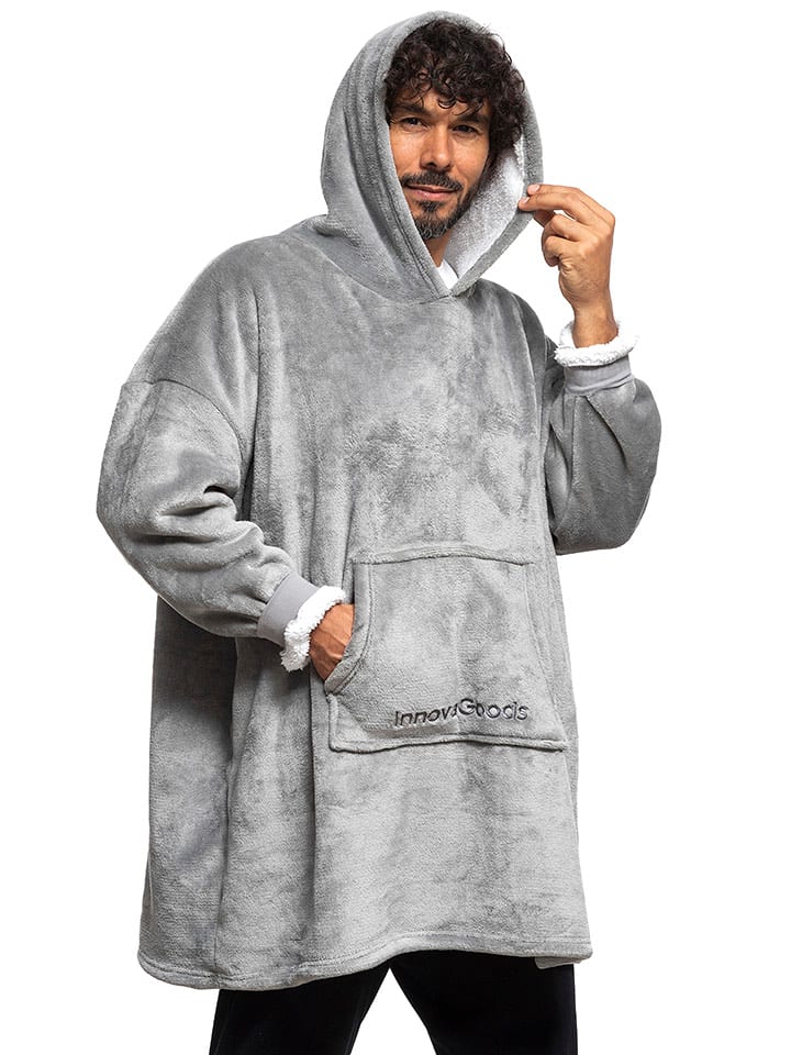 InnovaGoods Polarowy koc z kapturem w kolorze szarym - 160 x 120 x 80 cm rozmiar: onesize