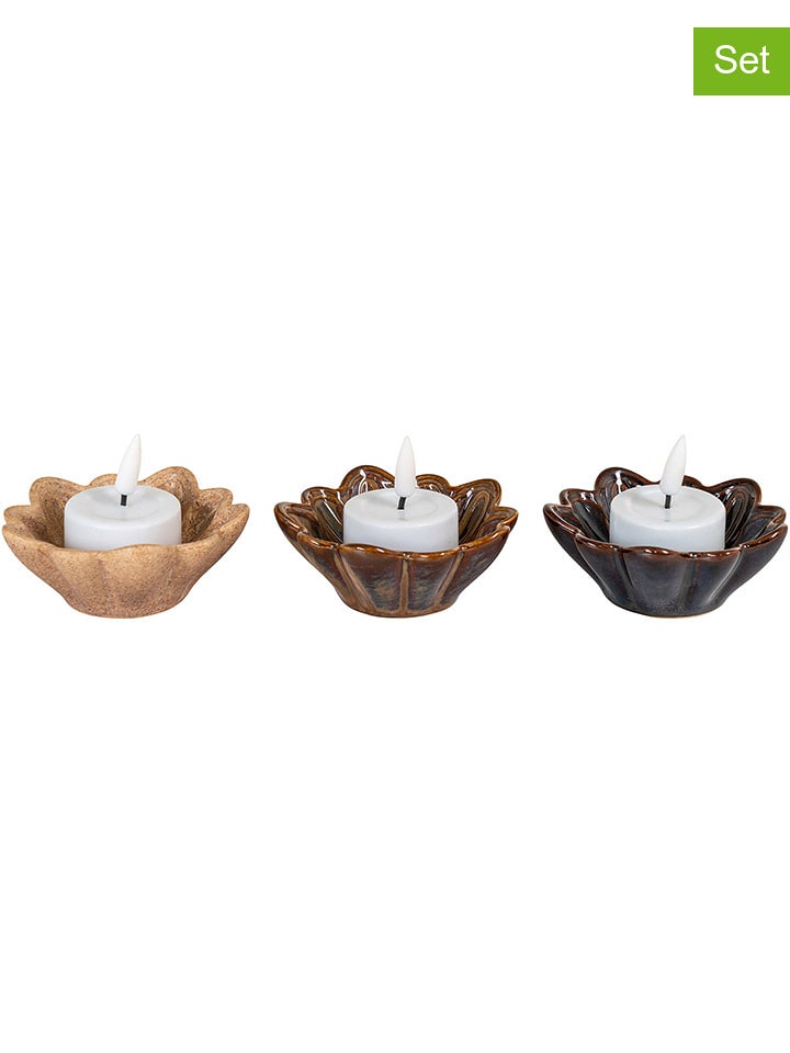 House Nordic 3-częściowy zestaw świeczników w kolorze beżowo-brązowym - Ø 8,5 cm rozmiar: onesize