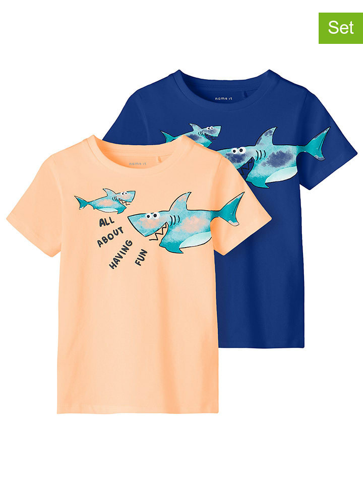 name it Koszulki (2 szt.) "Jarrie" w kolorze granatowym i pomarańczowym rozmiar: 92