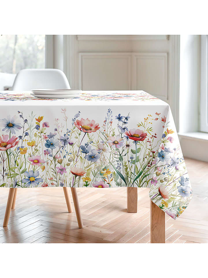 Mint Rugs Obrus "Floral And Tropical Daina" w kolorze biało-jasnoróżowo-niebieskim rozmiar: 155x250 cm