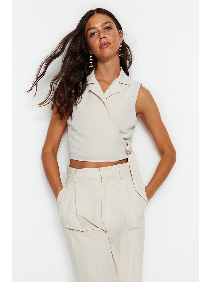 trendyol Top w kolorze beżowym rozmiar: 40