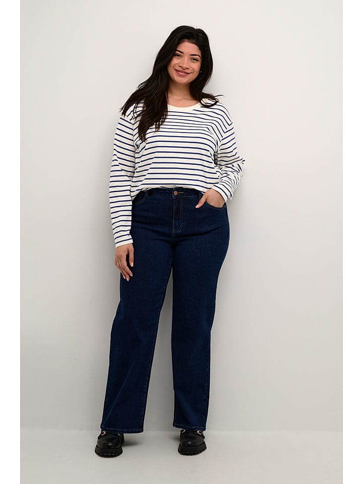 Kaffe Koszulka "Winni" w kolorze biało-granatowym rozmiar: L