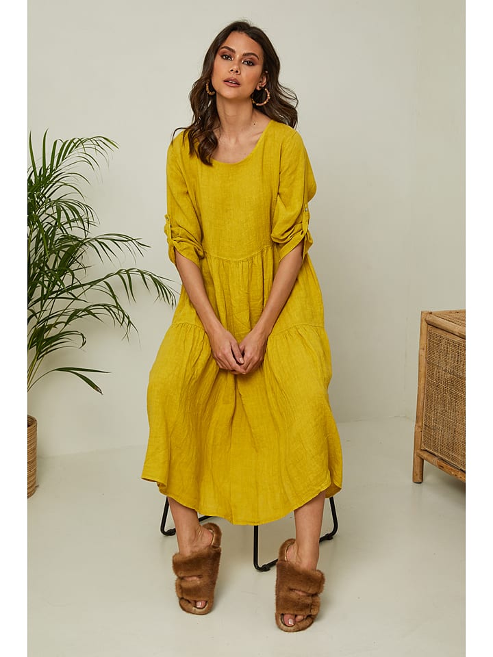 Fleur de Lin Lniana sukienka "Lantana" w kolorze żółtym rozmiar: S