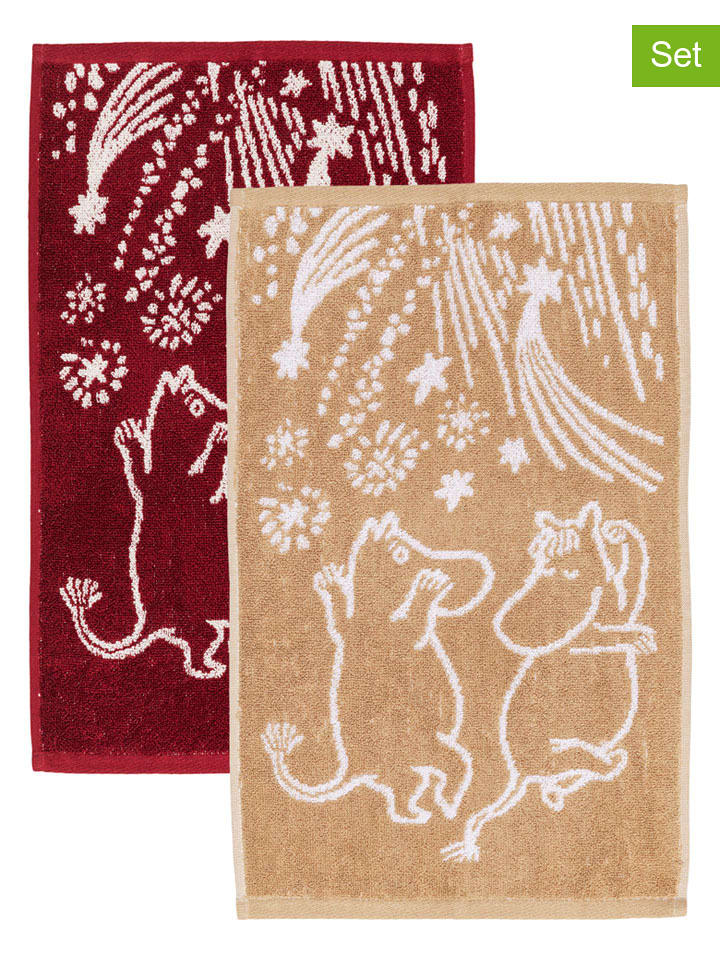 Moomin Ręczniki (2 szt.) w kolorze czerwono-beżowym dla gości - 50 x 30 cm rozmiar: onesize