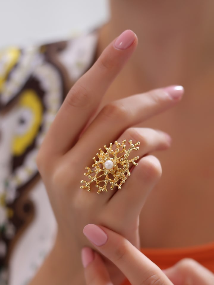 Pierres delicates Pozłacany pierścionek z perłą rozmiar: onesize