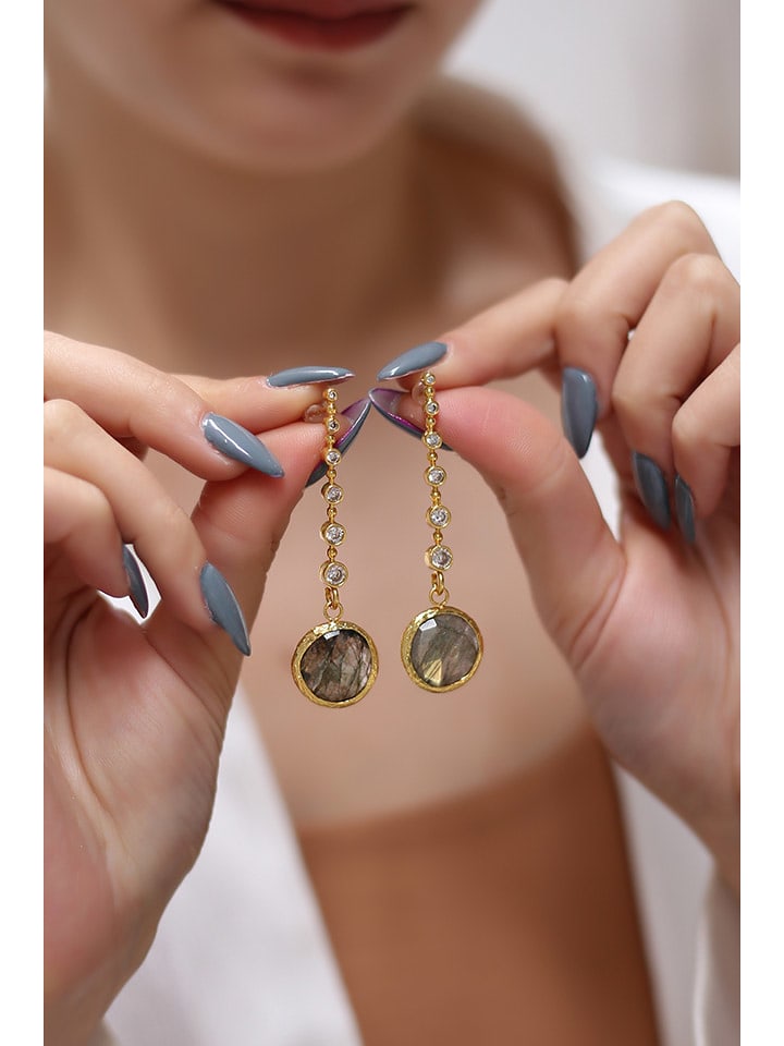 Pierres delicates Pozłacane kolczyki z labradorytami i cyrkoniami rozmiar: onesize