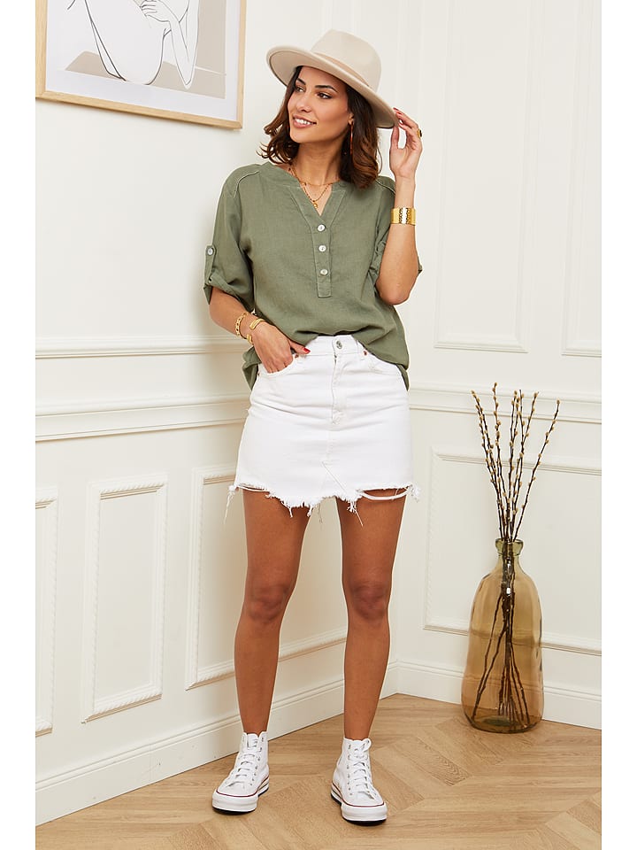 Le Monde du Lin Lniana bluzka w kolorze oliwkowym rozmiar: 38/40