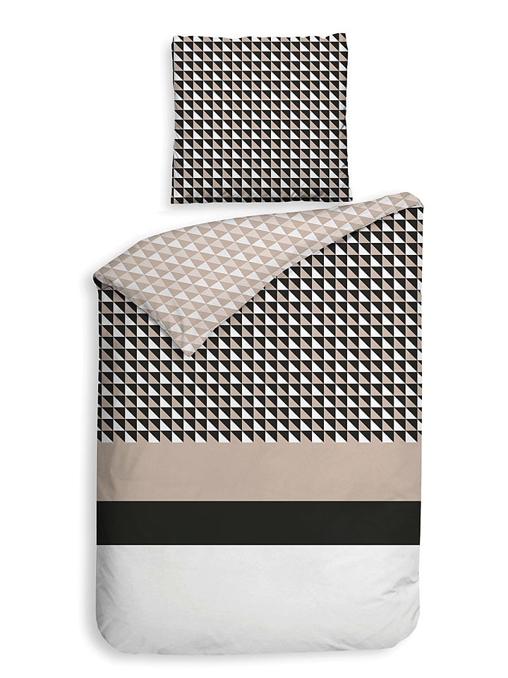 Heckett Lane Komplet pościeli satynowej "Carter" w kolorze czarno-beżowym rozmiar: 200x220 cm