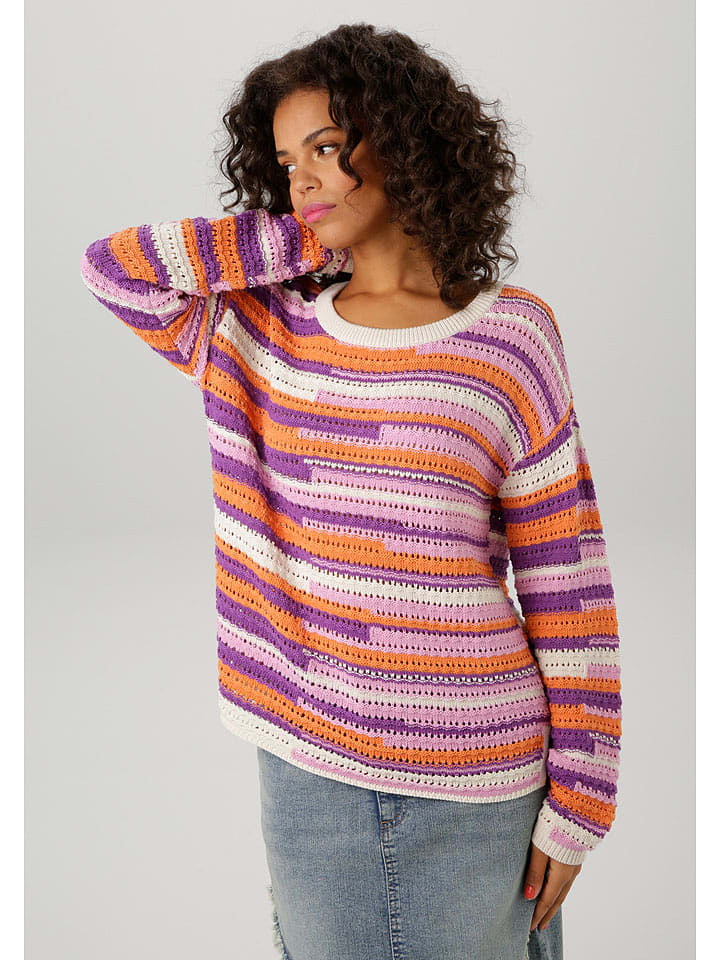 Aniston Sweter w kolorze fioletowo-biało-pomarańczowym rozmiar: 40