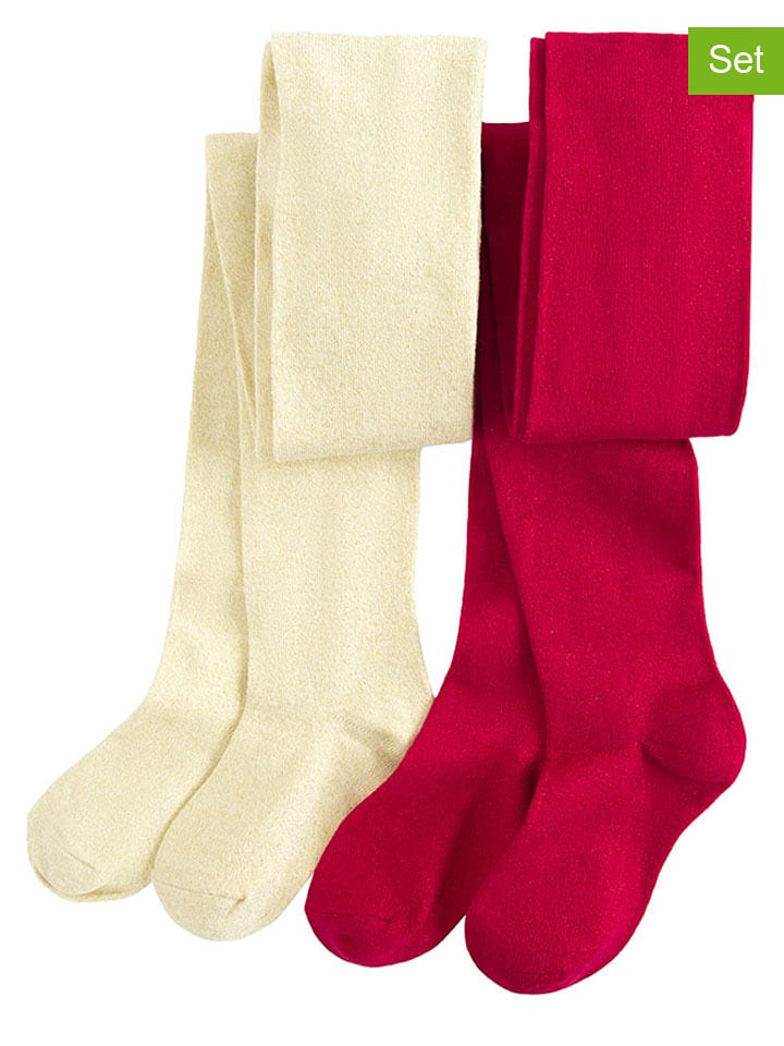 COOL CLUB Rajstopy (2 pary) w kolorze czerwonym i beżowym rozmiar: 104/110