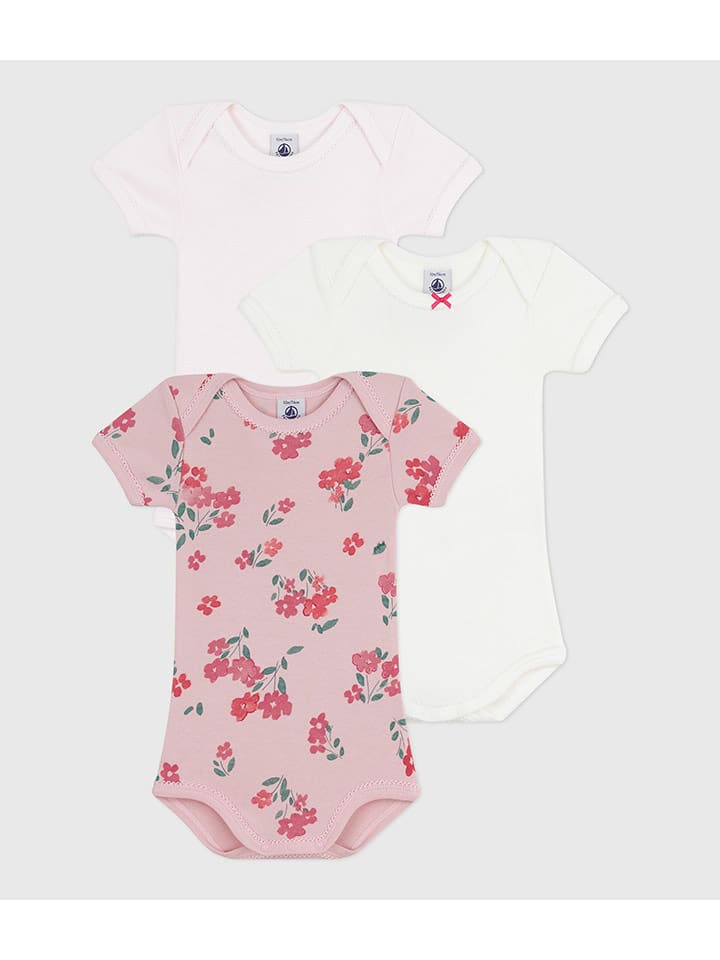 PETIT BATEAU Body (3 szt.) w kolorze białym i jasnoróżowym rozmiar: 68