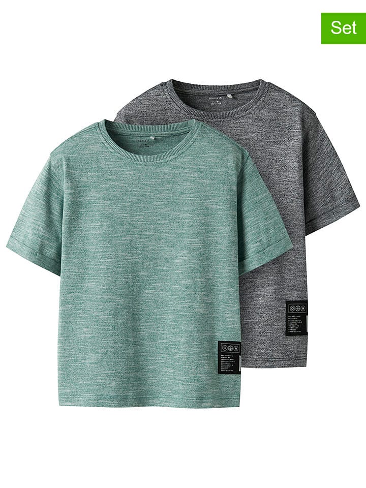 name it Koszulki (2 szt.) "Fredery" w kolorze zielonym i szarym rozmiar: 146/152