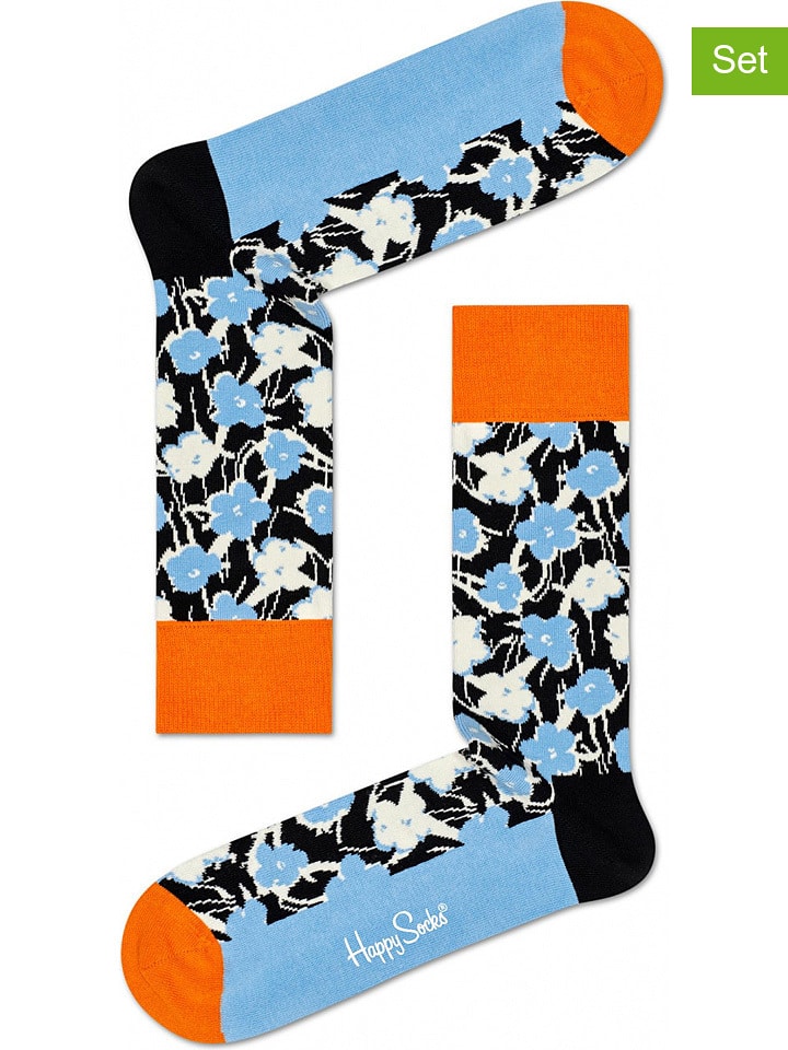 Happy Socks Skarpety (2 pary) "Andy Warhol Flower" w kolorze błękitnym ze wzorem rozmiar: 41-46