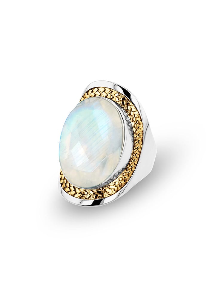 Nomad Pozłacany pierścionek z kamieniem księżycowym rozmiar: 50