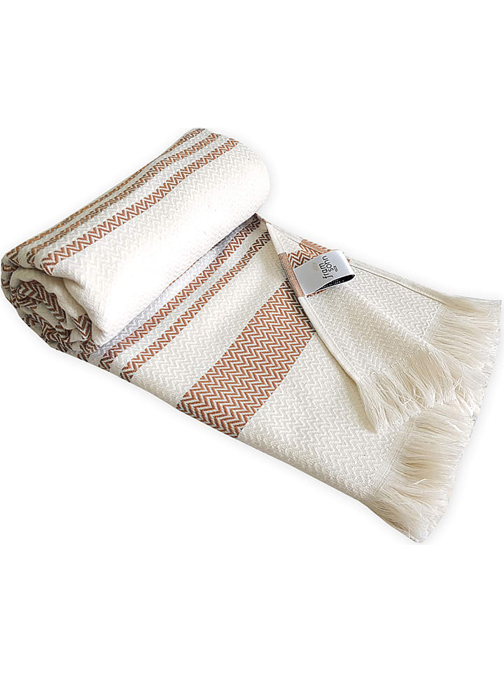 Framsohn Pled "Boho Living - Zick Zack" w kolorze jasnoróżowo-białym rozmiar: 100x180 cm