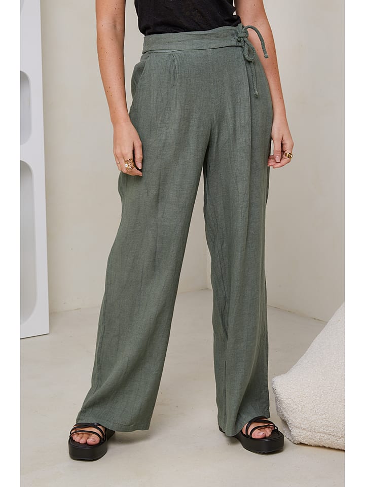 Rodier Lin Lniane spodnie w kolorze khaki rozmiar: S/M