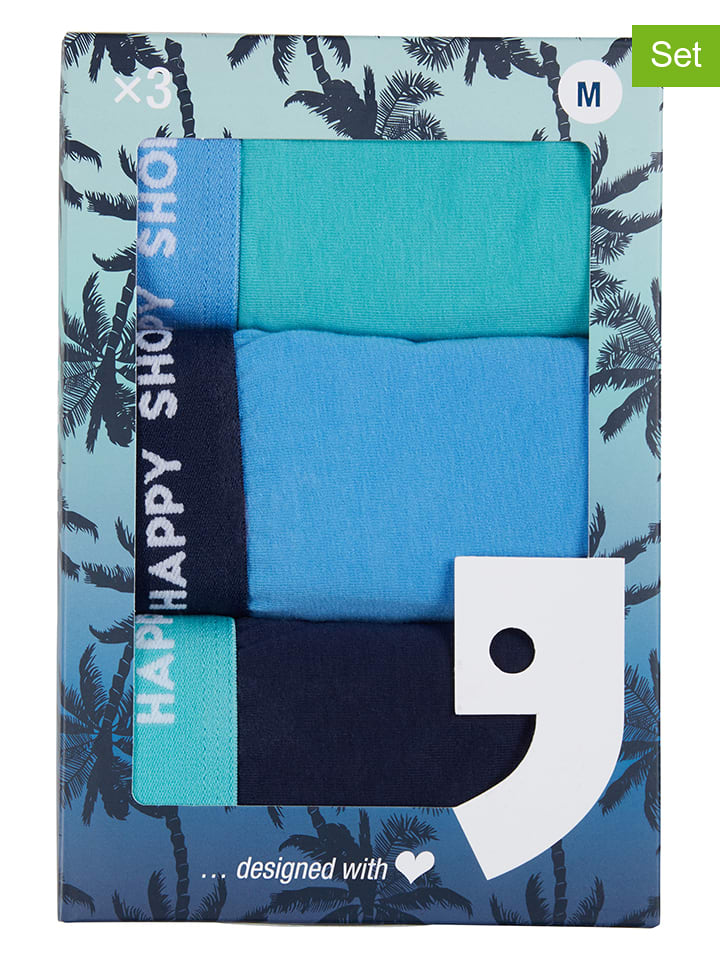 Happy Shorts Bokserki (3 pary) w kolorze turkusowo-granatowo-błękitnym rozmiar: M