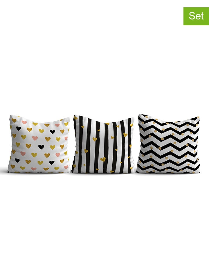 ABERTO DESIGN Poduszki (3 szt.) w kolorze złoto-czarno-białym rozmiar: 43x43 cm
