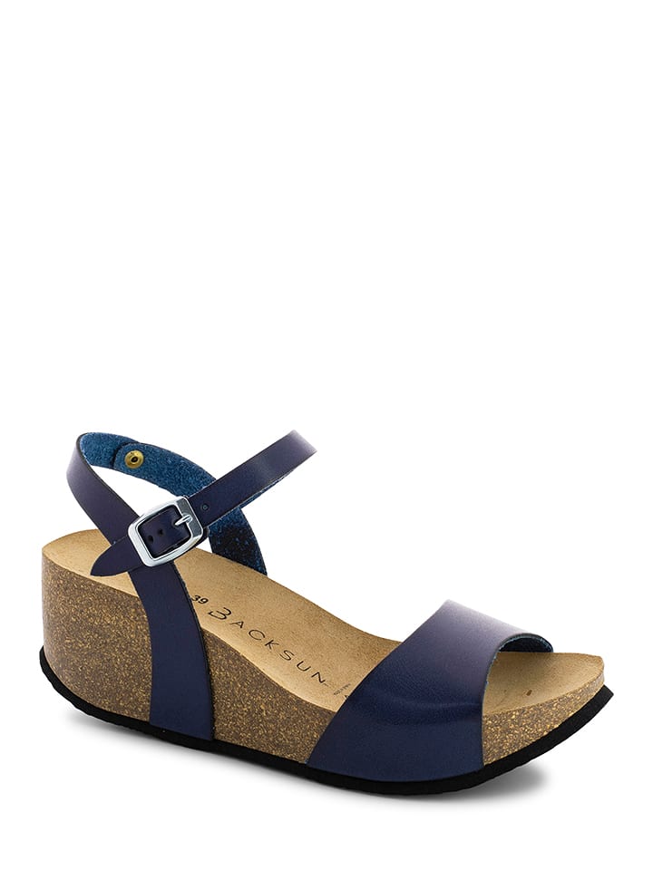 BACKSUN Skórzane sandały "Hong Kong" w kolorze granatowym na koturnie rozmiar: 38