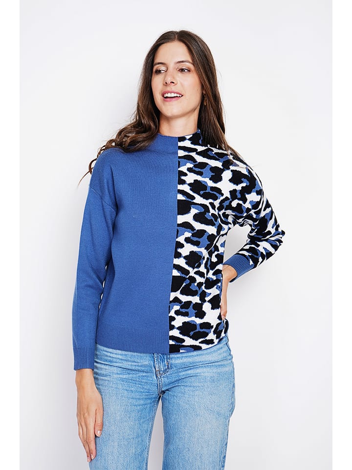 ASSUILI Sweter w kolorze niebiesko-czarno-białym rozmiar: 36