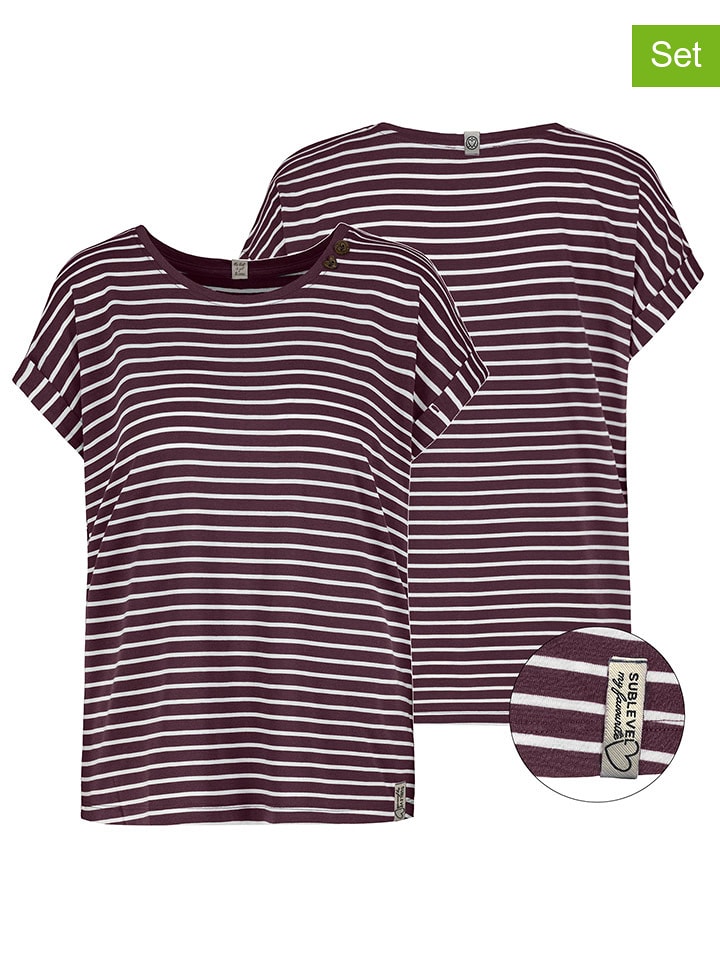 Sublevel Koszulki (2 szt.) w kolorze ciemnofioletowo-białym rozmiar: L