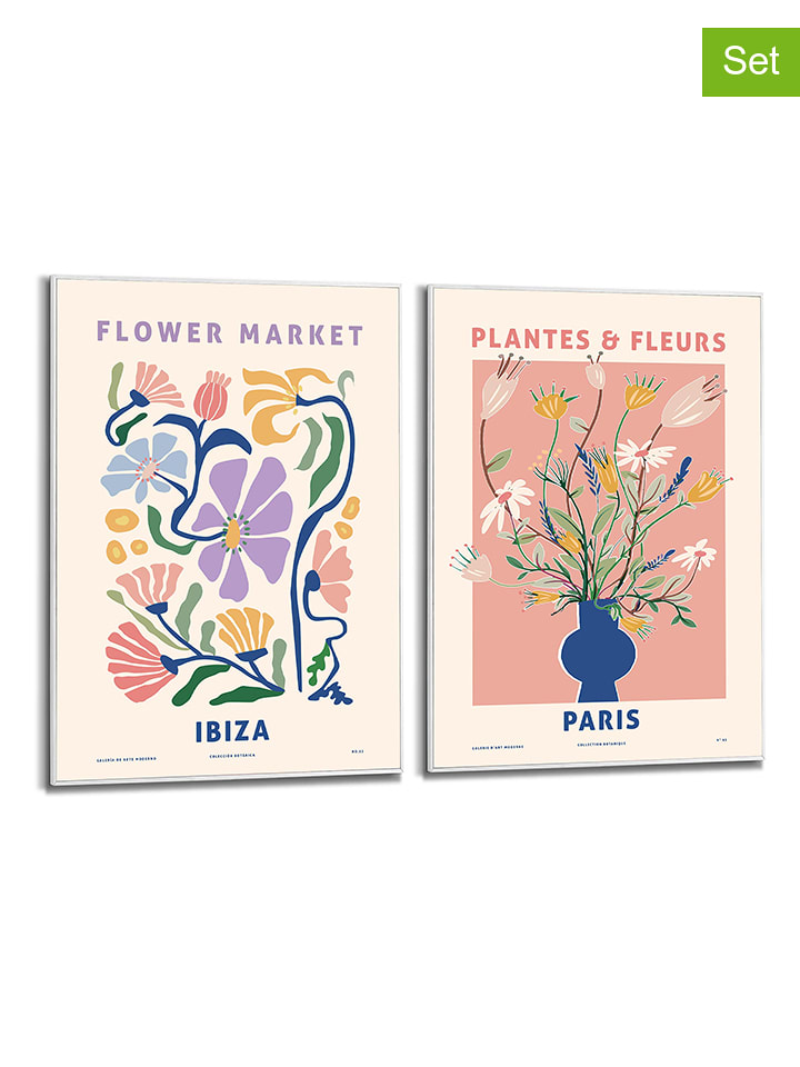 Orangewallz Druki artystyczne (2 szt.) "Plantes & Fleurs" w ramce rozmiar: 50x70 cm
