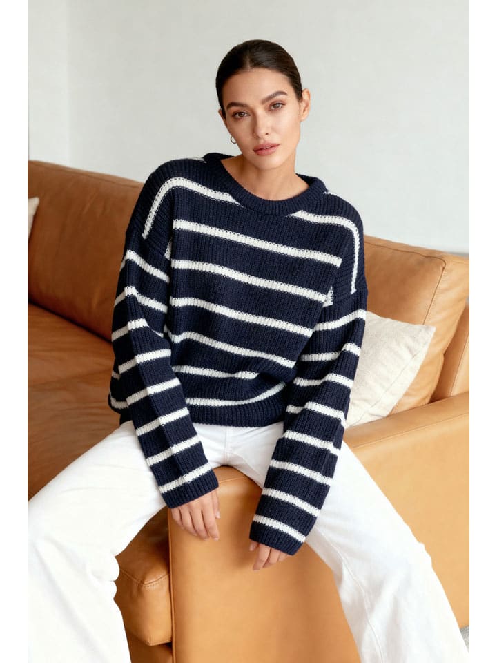 trendyol Sweter w kolorze granatowo-białym rozmiar: L