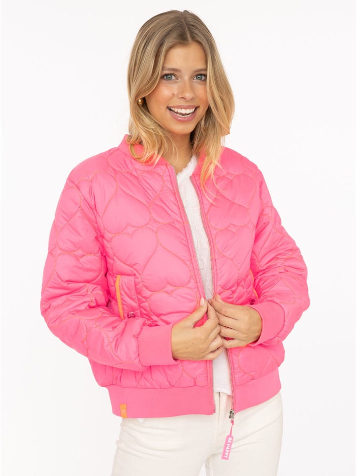 Zwillingsherz Kurtka pikowana "Be Happy" w kolorze różowym rozmiar: M