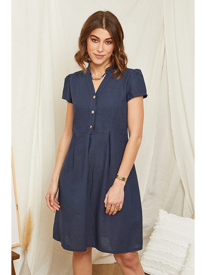 Rodier Lin Lniana sukienka w kolorze granatowym rozmiar: XL/XXL