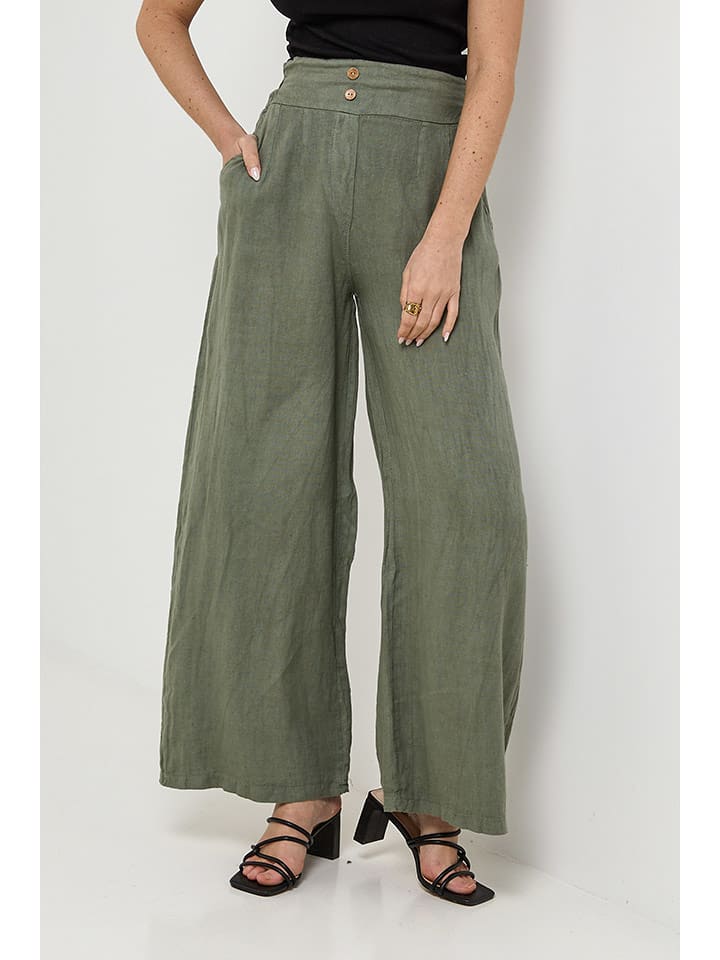 Rodier Lin Lniane spodnie w kolorze khaki rozmiar: M/L