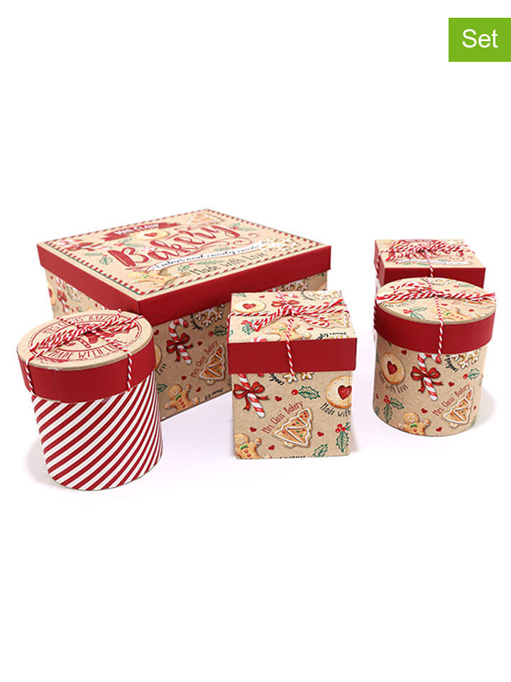 SiL Interiors Pudełka prezentowe (5 szt.) w kolorze brązowo-czerwonym rozmiar: onesize