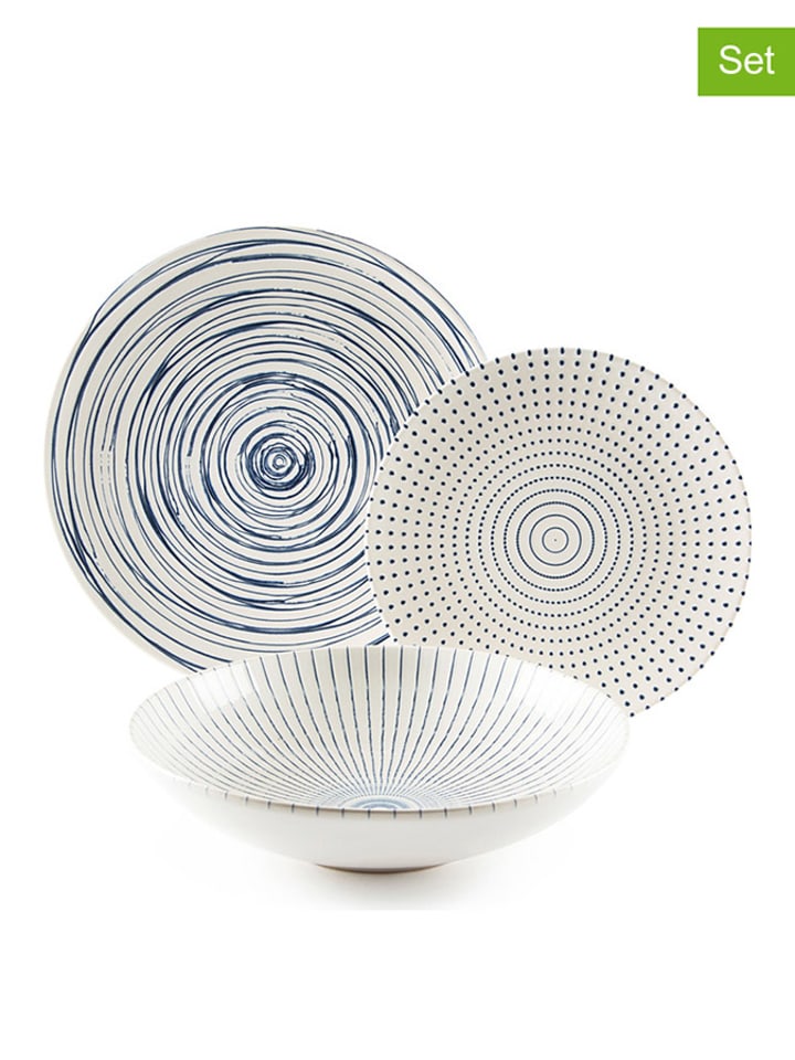 Trendy Kitchen by EXCÉLSA 18-częściowy zestaw talerzy w kolorze biało-niebieskim rozmiar: onesize