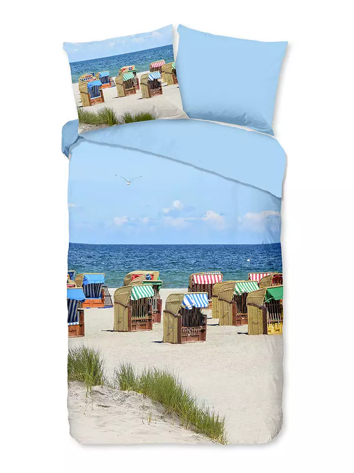 Pure Komplet pościeli "Relax" w kolorze błękitno-beżowym z mikrofibry rozmiar: 140x220 cm