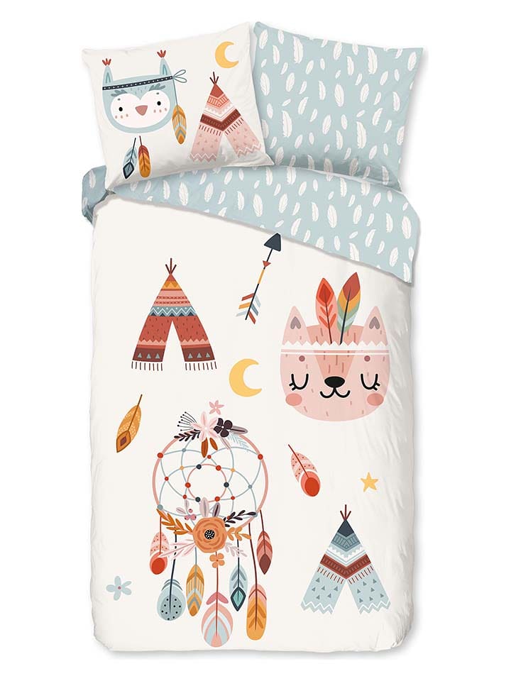 Good Morning Komplet pościeli flanelowej "Dreamy" w kolorze biało-miętowym rozmiar: 140x220 cm