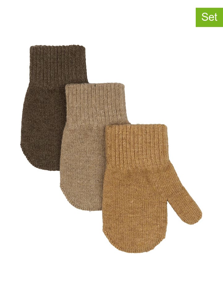 mikk-line Rękawiczki (3 pary) w kolorze karmelowym, jasnobrązowym i ciemnobrązowym rozmiar: 92-104