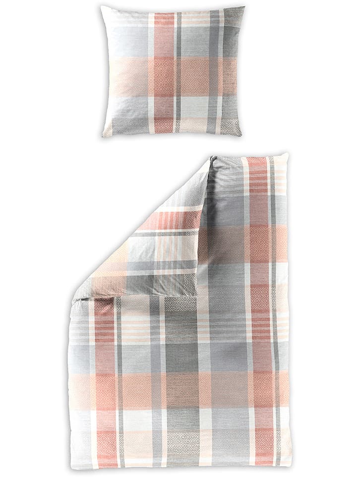 Bierbaum Komplet pościeli satynowej w kolorze łososiowo-jasnoszarym rozmiar: 155x220 cm