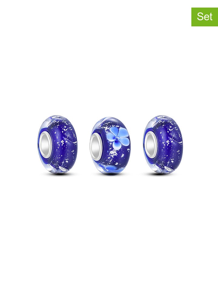 CHARM'S Srebrne charmsy (3 szt.) ze szkłem Murano rozmiar: onesize