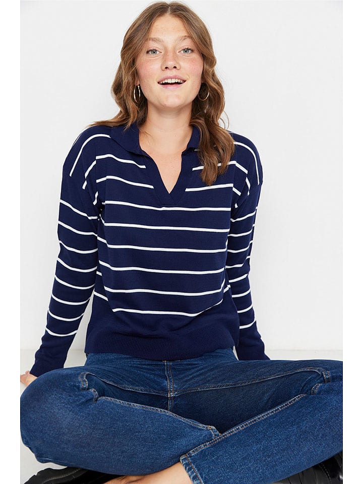 trendyol Sweter w kolorze granatowo-białym rozmiar: L