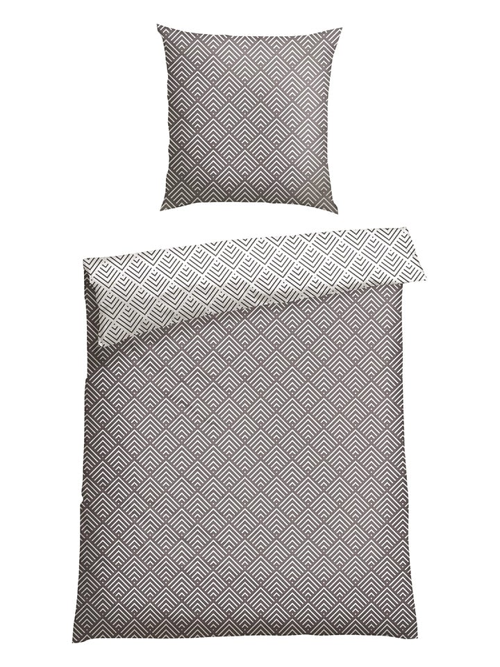 Schiesser Komplet pościeli flanelowej "Mabel" w kolorze szarym rozmiar: 135x200 cm