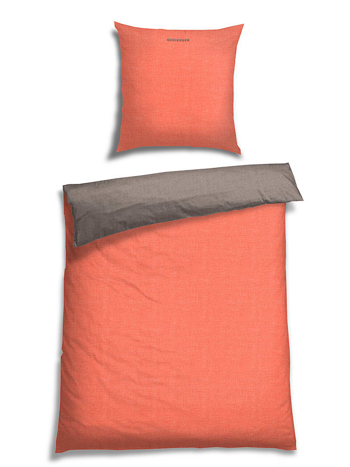 Schiesser Komplet pościeli renforcé "Doubleface" w kolorze szaro-pomarańczowym rozmiar: 155x220 cm