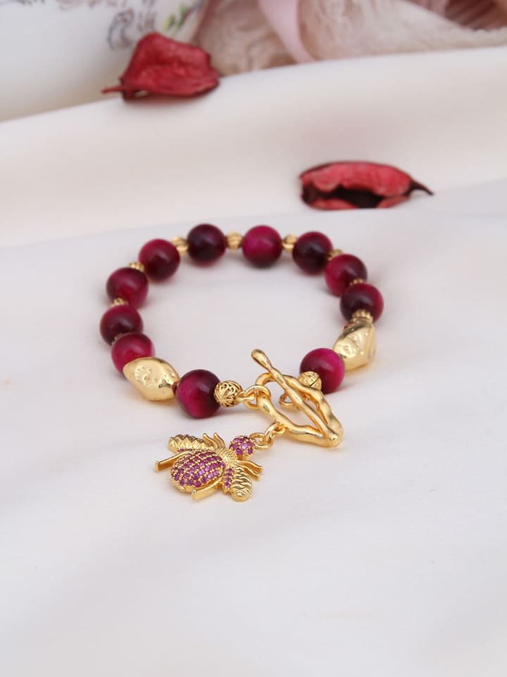 L'Atelier de Gaia Pozłacana bransoletka z tygrysim okiem i cyrkoniami rozmiar: onesize