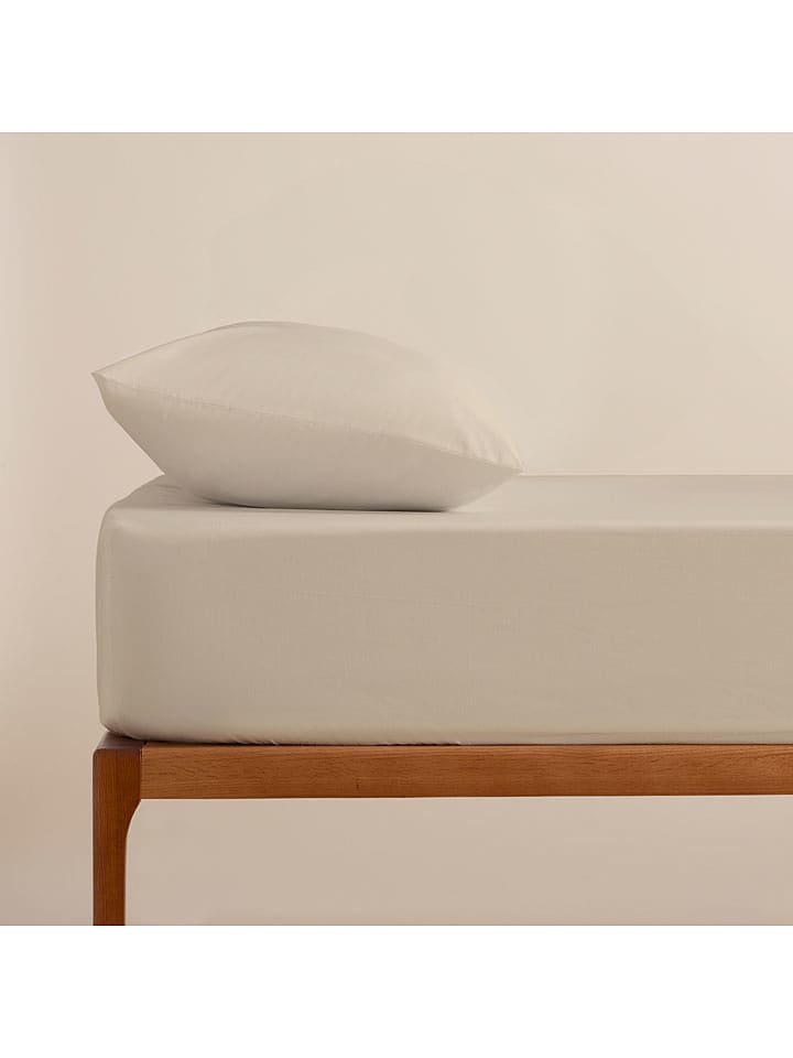 ethere Perkalowe prześcieradło w kolorze kremowym na gumce rozmiar: 160x190/200 cm