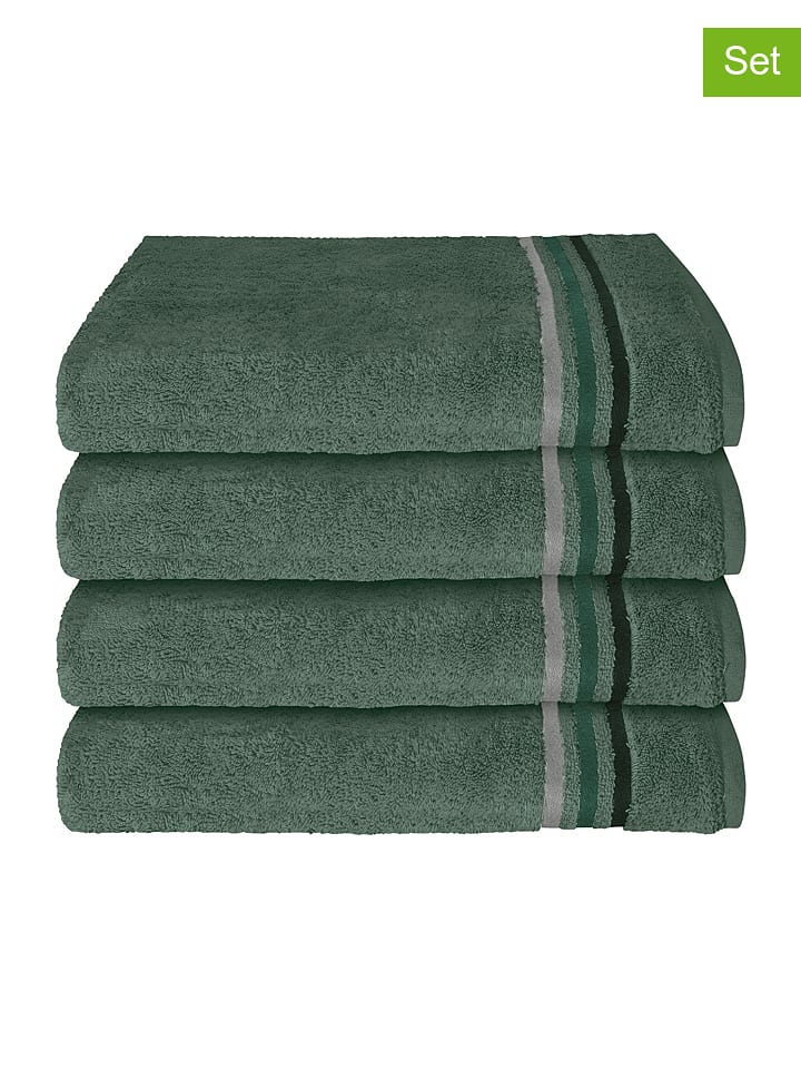 Schiesser Ręczniki (4 szt.) "Skyline" w kolorze ciemnozielonym do rąk rozmiar: 50x100 cm