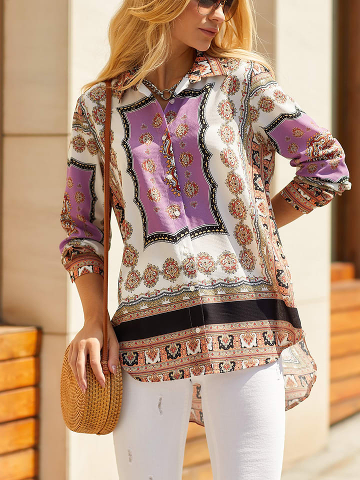 Milan Kiss Bluzka w kolorze fioletowo-kremowym rozmiar: S