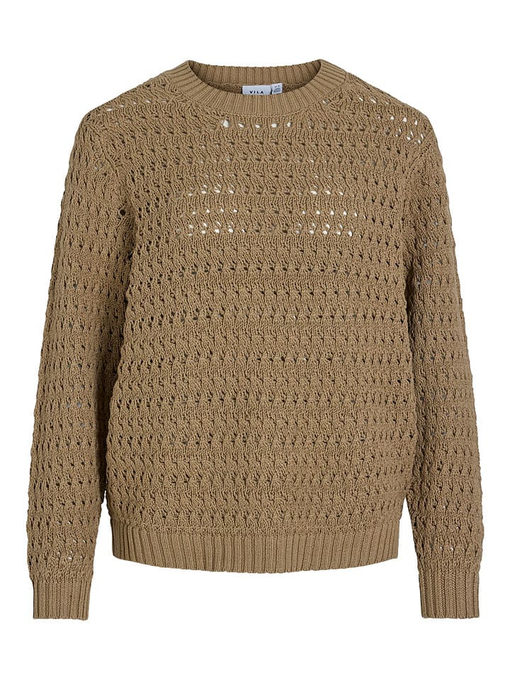 Vila Sweter "Lisette" w kolorze brązowym rozmiar: S