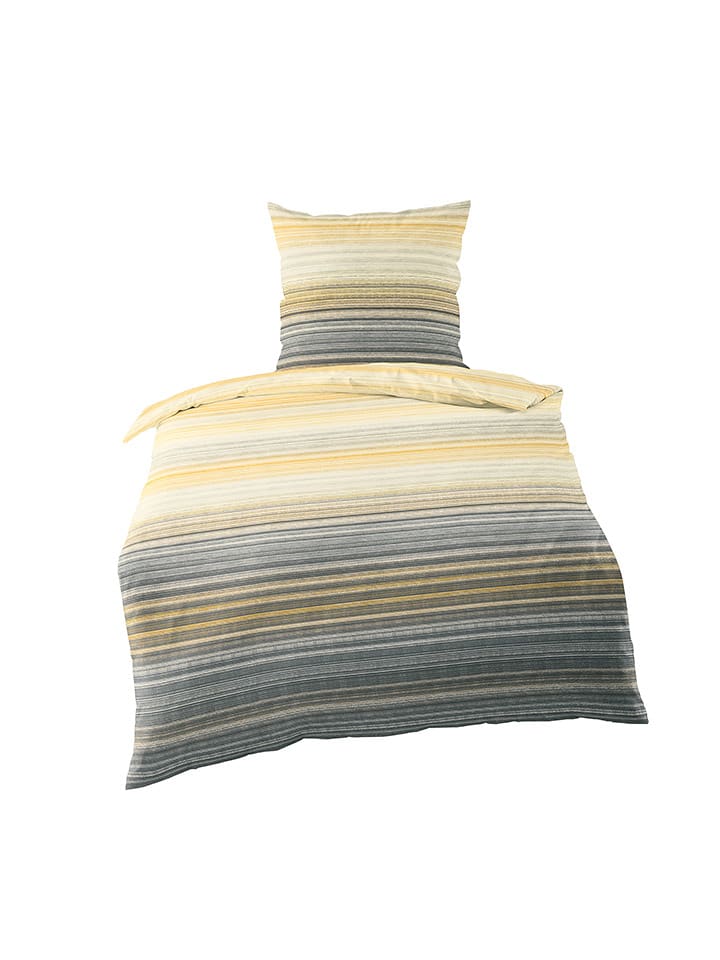 Bierbaum Komplet pościeli satynowej w kolorze żółto-szarym rozmiar: 155x220 cm