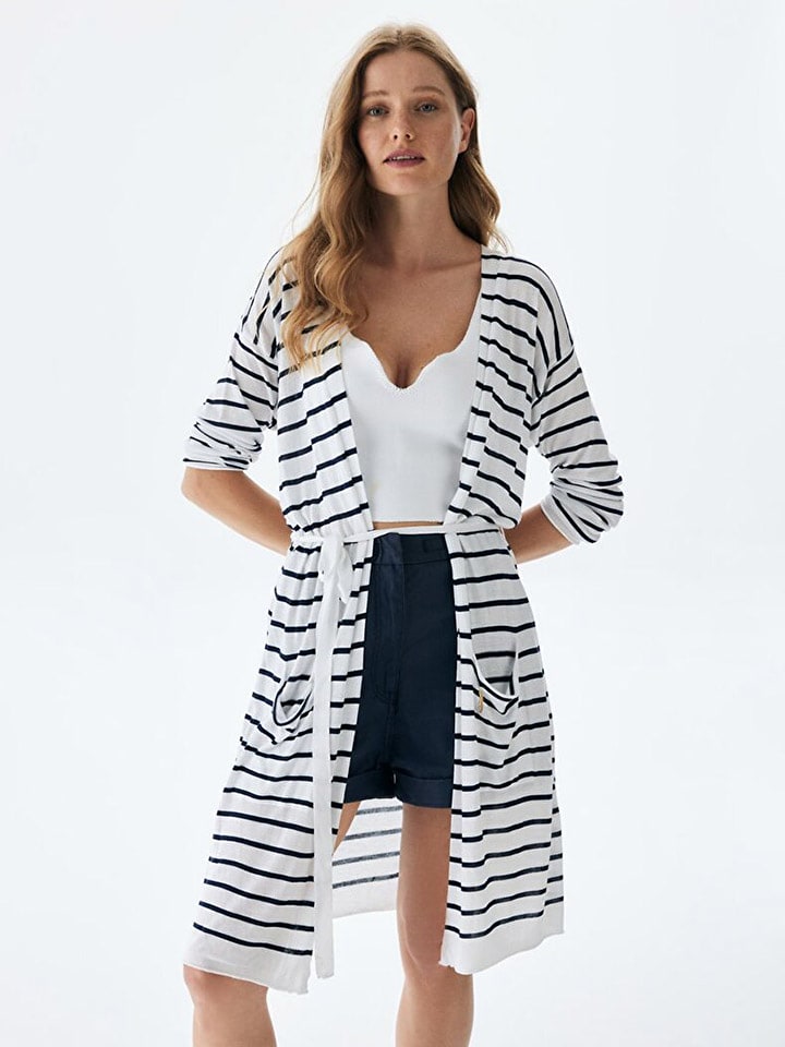 LTB Kardigan "Kecasa" w kolorze biało-granatowym rozmiar: S