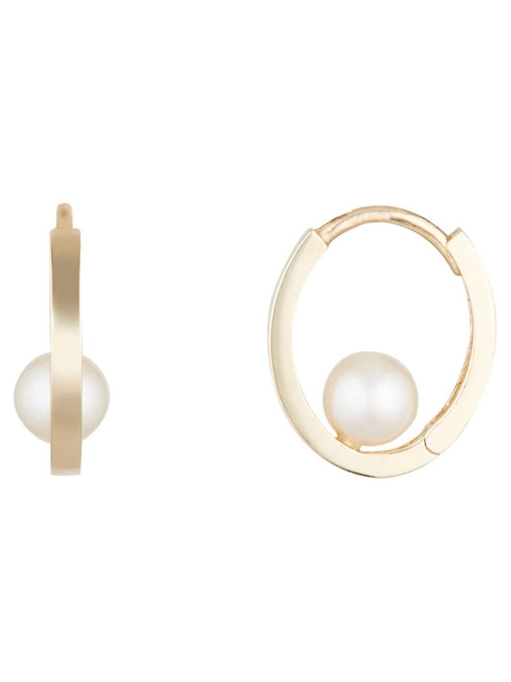 L instant d Or Złote kolczyki-kreole "Cerceau" z perłami rozmiar: onesize